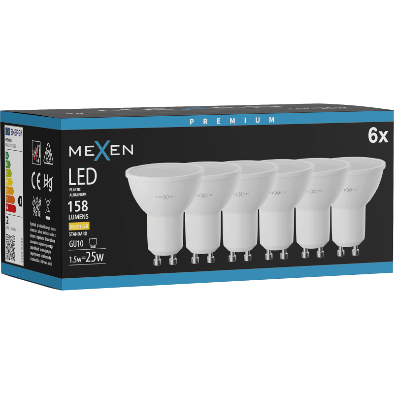 Mexen Nova 6x LED lemputė GU10, 1,5W, Šilta - 3000K, 158 lm - L107-GU10-0130-01x06