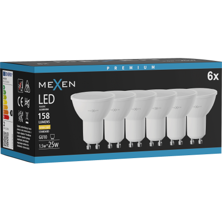 Mexen Nova 6x LED lemputė GU10, 1,5W, Šilta - 3000K, 158 lm - L107-GU10-0130-01x06