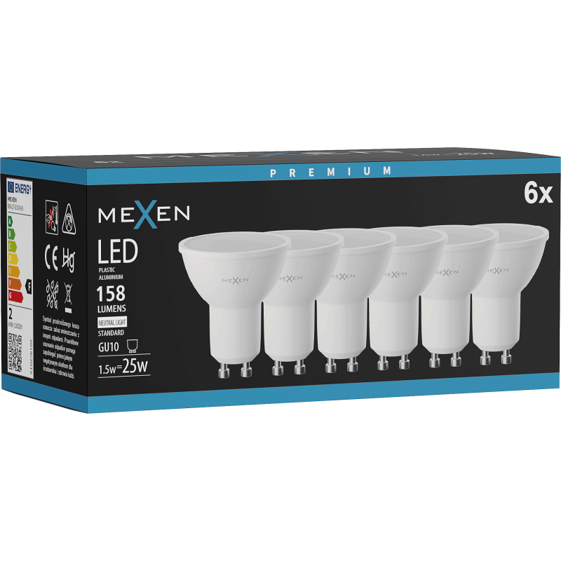Mexen Nova 6x LED lemputė GU10, 1,5W, Neutrali - 4000K, 158 lm - L107-GU10-0140-01x06
