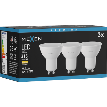 Mexen Nova 3x LED lemputė GU10, 3W, Šilta - 3000K, 315 lm - L107-GU10-0330-01x03