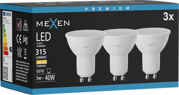 Mexen Nova 3x LED lemputė GU10, 3W, Šilta - 3000K, 315 lm - L107-GU10-0330-01x03