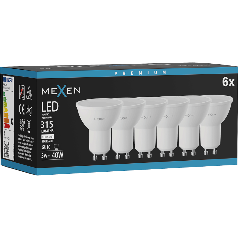 Mexen Nova 6x LED lemputė GU10, 3W, Neutralus - 4000K, 315 lm - L107-GU10-0340-01x06