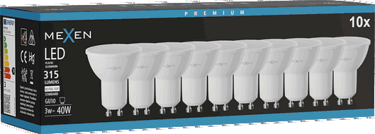 Mexen Nova 10x LED lemputė GU10, 3W, Neutrali - 4000K, 315 lm - L107-GU10-0340-01x10