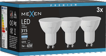 Mexen Nova 3x LED lemputė GU10, 3W, šalta - 6500K, 315 lm - L107-GU10-0365-01x03