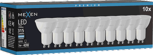 Mexen Nova 10x LED lemputė GU10, 3W, Šalta - 6500K, 315 lm - L107-GU10-0365-01x10
