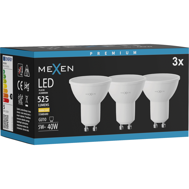 Mexen Nova 3x LED lemputė GU10, 5W, Šilta - 3000K, 525 lm - L107-GU10-0530-01x03