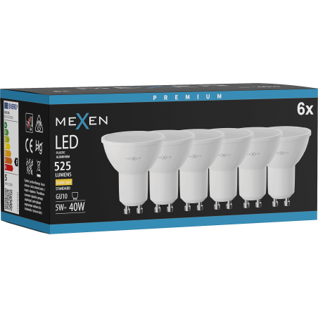 Mexen Nova 6x LED lemputė GU10, 5W, Šilta - 3000K, 525 lm - L107-GU10-0530-01x06