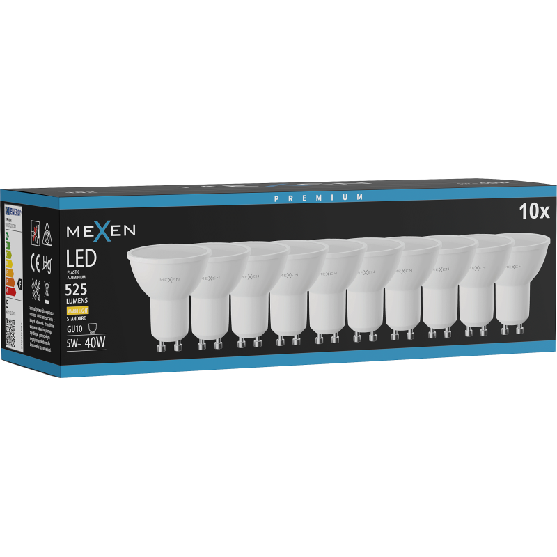 Mexen Nova 10x LED lemputė GU10, 5W, šilta - 3000K, 525 lm - L107-GU10-0530-01x10