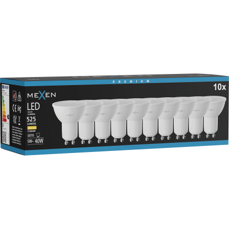 Mexen Nova 10x LED lemputė GU10, 5W, šilta - 3000K, 525 lm - L107-GU10-0530-01x10