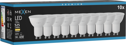 Mexen Nova 10x LED lemputė GU10, 5W, šilta - 3000K, 525 lm - L107-GU10-0530-01x10