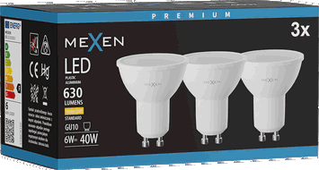 Mexen Nova 3x LED lemputė GU10, 6W, Šilta - 3000K, 630 lm - L107-GU10-0630-01x03