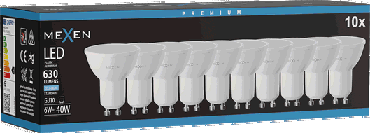 Mexen Nova 10x LED lemputė GU10, 6W, Šalta - 6500K, 630 lm - L107-GU10-0665-01x10