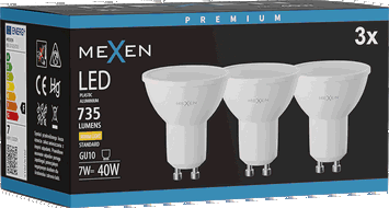 Mexen Nova 3x LED lemputė GU10, 7W, Šilta - 3000K, 735 lm - L107-GU10-0730-01x03