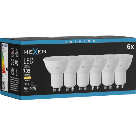 Mexen Nova 6x LED lemputė GU10, 7W, Šiltas - 3000K, 735 lm - L107-GU10-0730-01x06