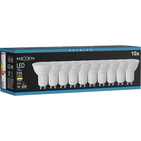 Mexen Nova 10x LED lemputė GU10, 7W, Šilta - 3000K, 735 lm - L107-GU10-0730-01x10
