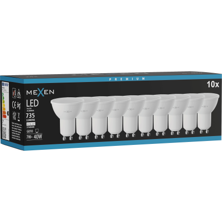 Mexen Nova 10x LED lemputė GU10, 7W, Neutrali - 4000K, 735 lm - L107-GU10-0740-01x10