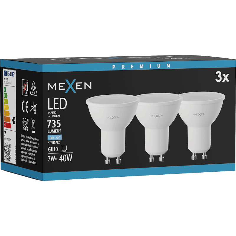 Mexen Nova 3x LED lemputė GU10, 7W, Šalta - 6500K, 735 lm - L107-GU10-0765-01x03