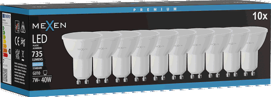Mexen Nova 10x LED lemputė GU10, 7W, Šalta - 6500K, 735 lm - L107-GU10-0765-01x10