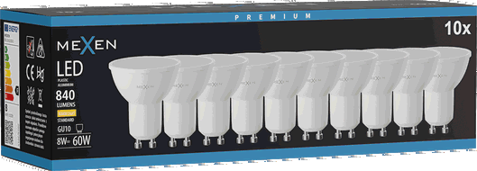 Mexen Nova 10x LED lemputė GU10, 8W, Šilta - 3000K, 840 lm - L108-GU10-0830-01x10
