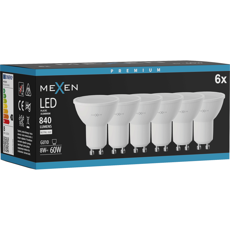 Mexen Nova 6x LED lemputė GU10, 8W, Neutrali - 4000K, 840 lm - L108-GU10-0840-01x06