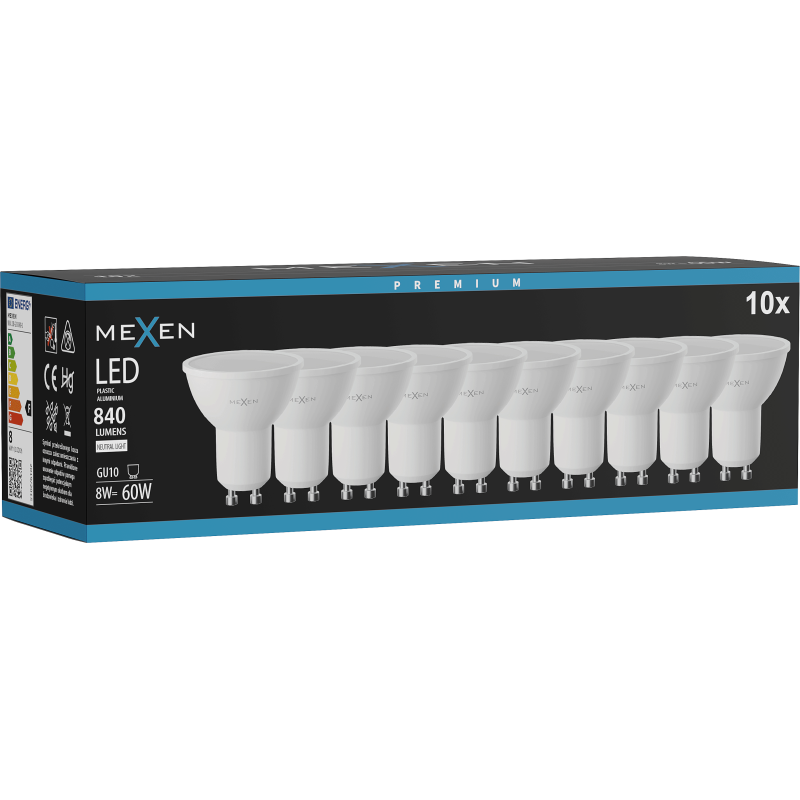Mexen Nova 10x LED lemputė GU10, 8W, Neutrali - 4000K, 840 lm - L108-GU10-0840-01x10