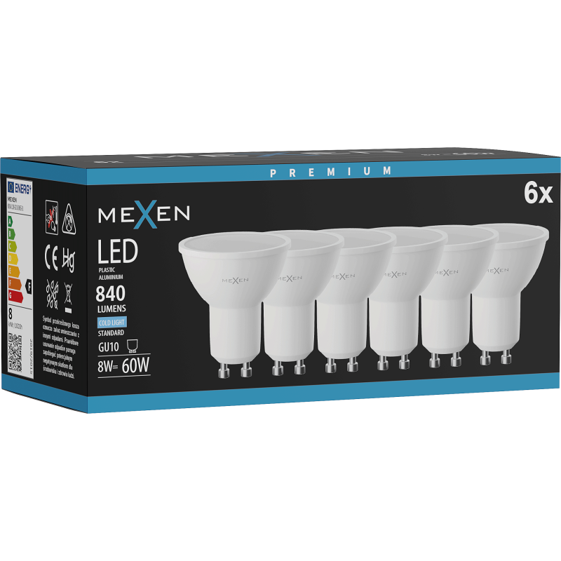Mexen Nova 6x LED lemputė GU10, 8W, Šalta - 6500K, 840 lm - L108-GU10-0865-01x06