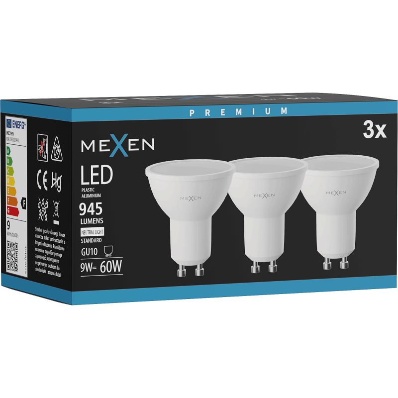 Mexen Nova 3x LED lemputė GU10, 9W, Neutrali - 4000K, 945 lm - L108-GU10-0940-01x03
