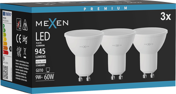 Mexen Nova 3x LED lemputė GU10, 9W, Neutrali - 4000K, 945 lm - L108-GU10-0940-01x03
