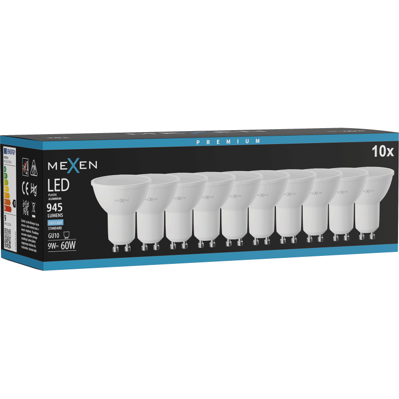 Mexen Nova 10x LED lemputė GU10, 9W, Šaltas - 6500K, 945 lm - L108-GU10-0965-01x10