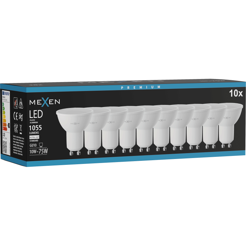 Mexen Nova 10x LED lemputė GU10, 10W, Neutrali - 4000K, 1055 lm - L108-GU10-1040-01x10