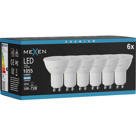 Mexen Nova 6x LED lemputė GU10, 10W, Šalta - 6500K, 1055 lm - L108-GU10-1065-01x06