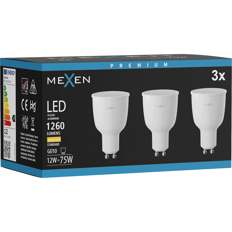 Mexen Nova 3x LED lemputė GU10, 12W, Šilta - 3000K, 1260 lm - L108-GU10-1230-01x03