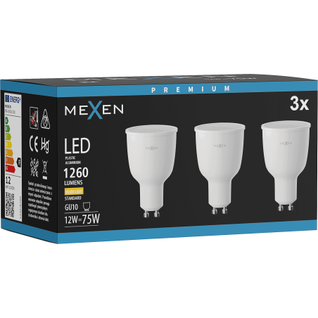 Mexen Nova 3x LED lemputė GU10, 12W, Šilta - 3000K, 1260 lm - L108-GU10-1230-01x03
