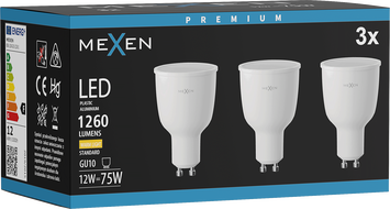 Mexen Nova 3x LED lemputė GU10, 12W, Šilta - 3000K, 1260 lm - L108-GU10-1230-01x03