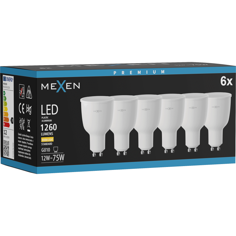 Mexen Nova 6x LED lemputė GU10, 12W, Šilta - 3000K, 1260 lm - L108-GU10-1230-01x06