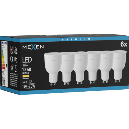 Mexen Nova 6x LED lemputė GU10, 12W, Šilta - 3000K, 1260 lm - L108-GU10-1230-01x06