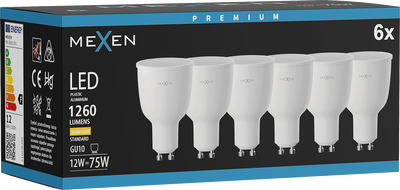Mexen Nova 6x LED lemputė GU10, 12W, Šilta - 3000K, 1260 lm - L108-GU10-1230-01x06