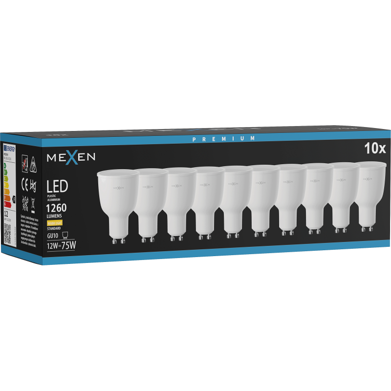 Mexen Nova 10x LED lemputė GU10, 12W, Šilta - 3000K, 1260 lm - L108-GU10-1230-01x10