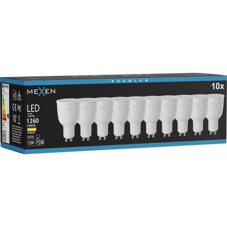 Mexen Nova 10x LED lemputė GU10, 12W, Šilta - 3000K, 1260 lm - L108-GU10-1230-01x10