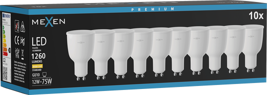 Mexen Nova 10x LED lemputė GU10, 12W, Šilta - 3000K, 1260 lm - L108-GU10-1230-01x10