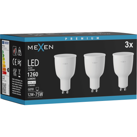 Mexen Nova 3x LED lemputė GU10, 12W, Neutrali - 4000K, 1260 lm - L108-GU10-1240-01x03