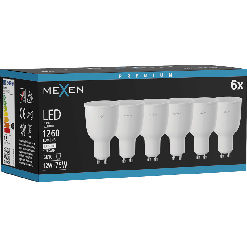 Mexen Nova 6x LED lemputė GU10, 12W, neutrali - 4000K, 1260 lm - L108-GU10-1240-01x06