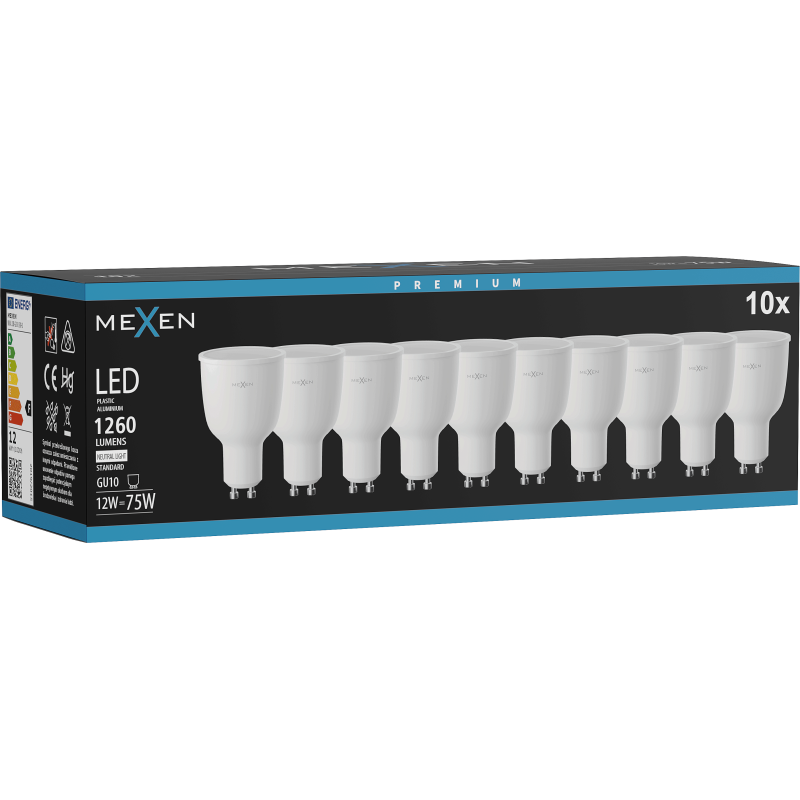 Mexen Nova 10x LED lemputė GU10, 12W, Neutralus - 4000K, 1260 lm - L108-GU10-1240-01x10