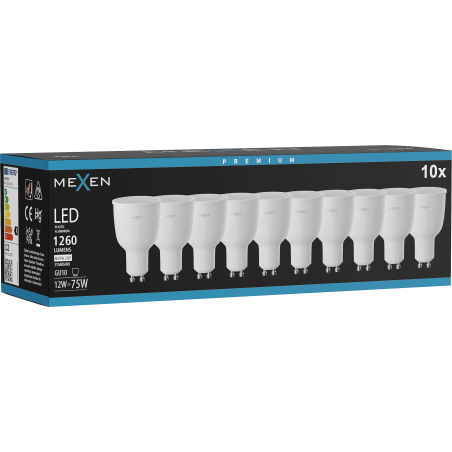 Mexen Nova 10x LED lemputė GU10, 12W, Neutralus - 4000K, 1260 lm - L108-GU10-1240-01x10