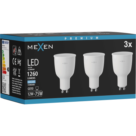 Mexen Nova 3x LED lemputė GU10, 12W, Šalta - 6500K, 1260 lm - L108-GU10-1265-01x03