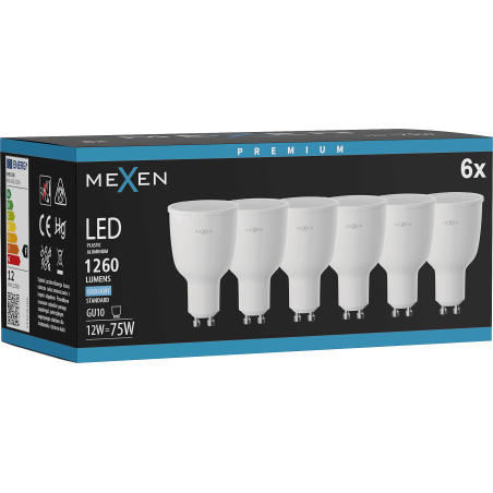 Mexen Nova 6x LED lemputė GU10, 12W, Šalta - 6500K, 1260 lm - L108-GU10-1265-01x06
