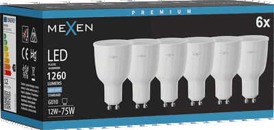 Mexen Nova 6x LED lemputė GU10, 12W, Šalta - 6500K, 1260 lm - L108-GU10-1265-01x06