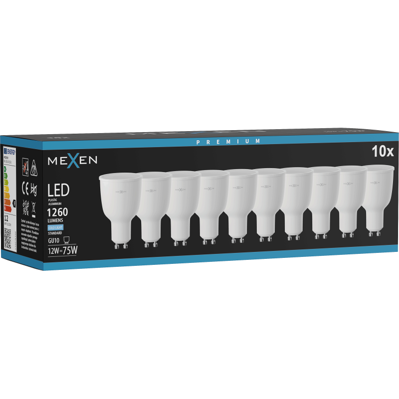 Mexen Nova 10x LED lemputė GU10, 12W, Šalta - 6500K, 1260 lm - L108-GU10-1265-01x10