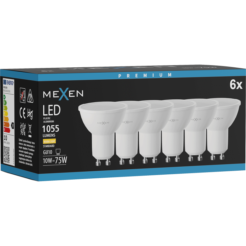 Mexen Nova 6x LED lemputė GU10, 10W, Šilta - 3000K, 1055 lm - L108-GU10-1030-01x06