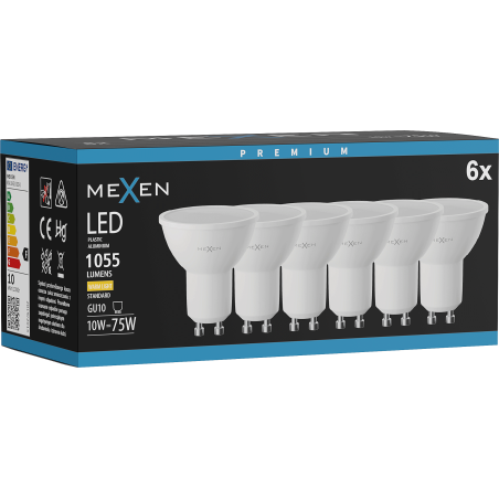 Mexen Nova 6x LED lemputė GU10, 10W, Šilta - 3000K, 1055 lm - L108-GU10-1030-01x06